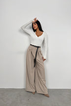 V-Neck Knit Ecru Bodysuit