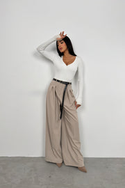 V Neck Knitwear Ecru Bodysuit