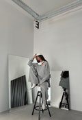V-Neck Knit Gray Sweater Pants Set
