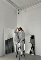 V-Neck Knit Gray Sweater Pants Set