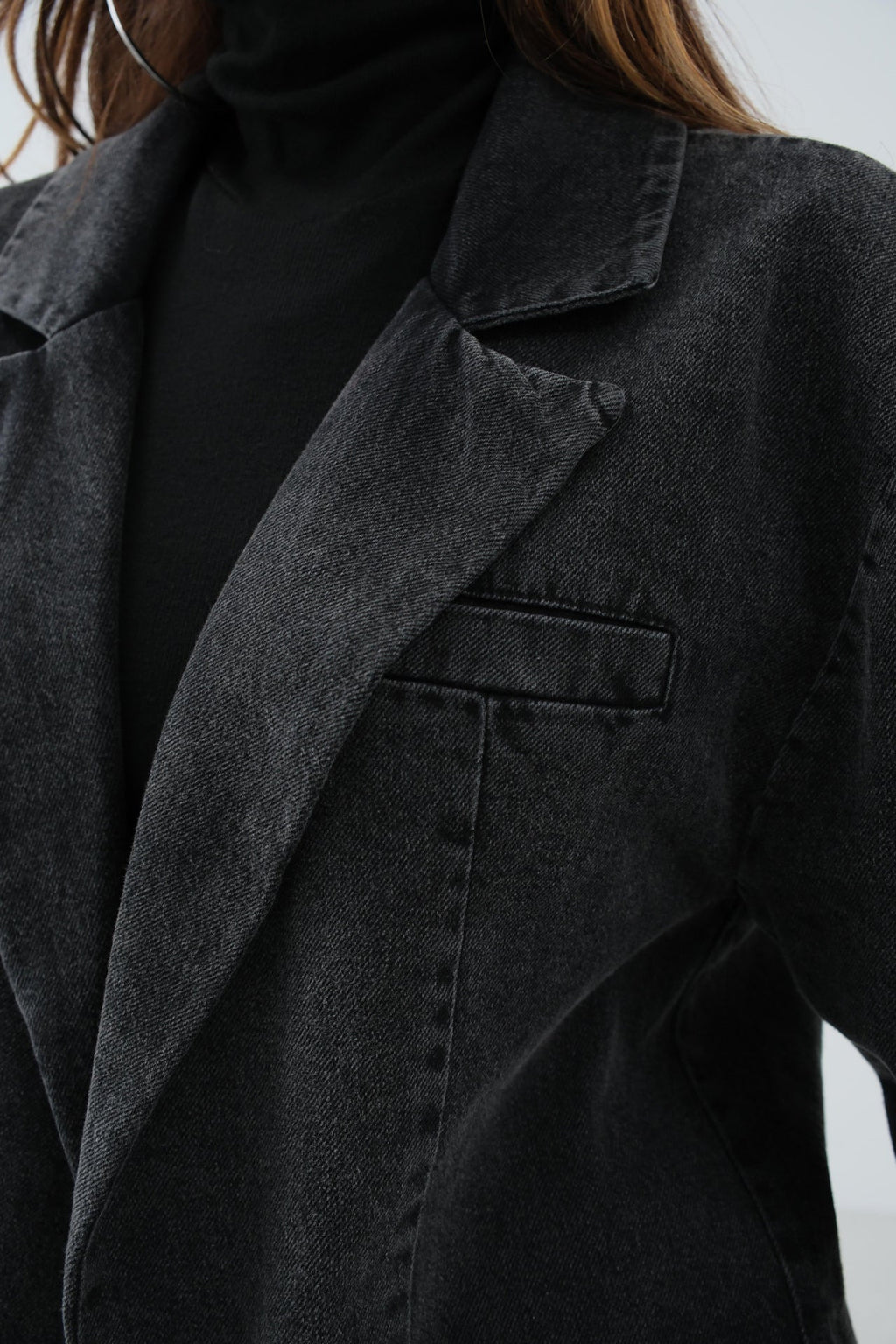 Shoulder Pad Detail Gray Denim Blazer