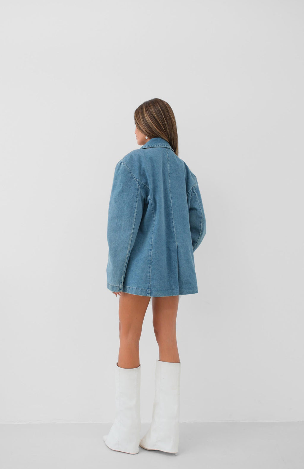 Shoulder Pad Detail Blue Denim Blazer
