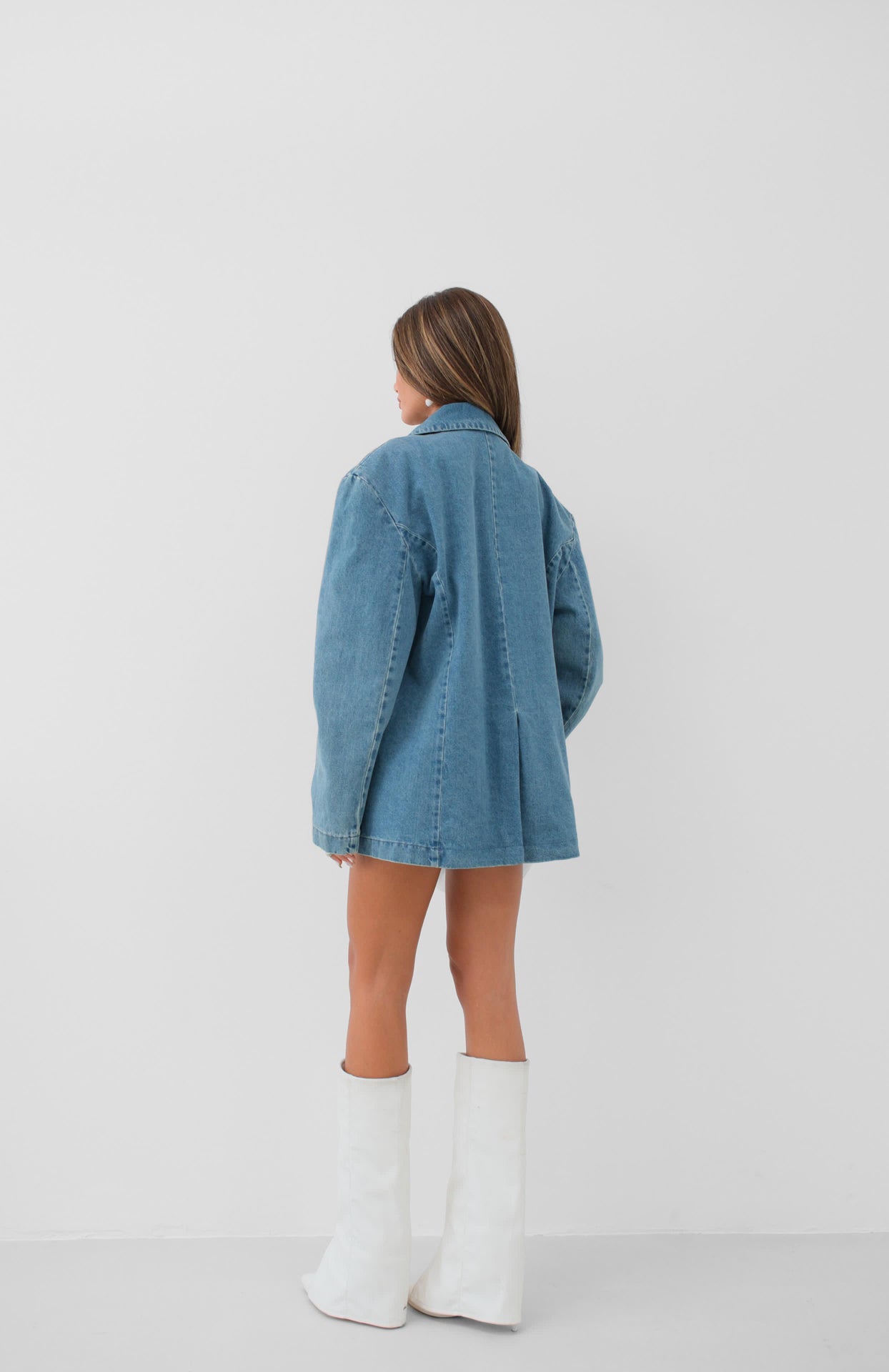 Shoulder Pad Detail Blue Denim Blazer