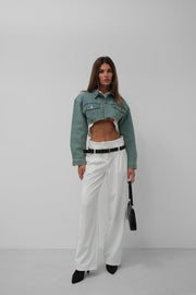 Padded Crop Navy Blue Denim Jacket