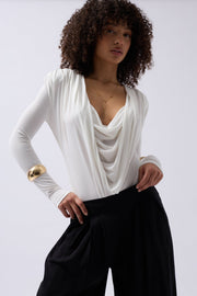 Padded Cowl Collar White Bodysuit