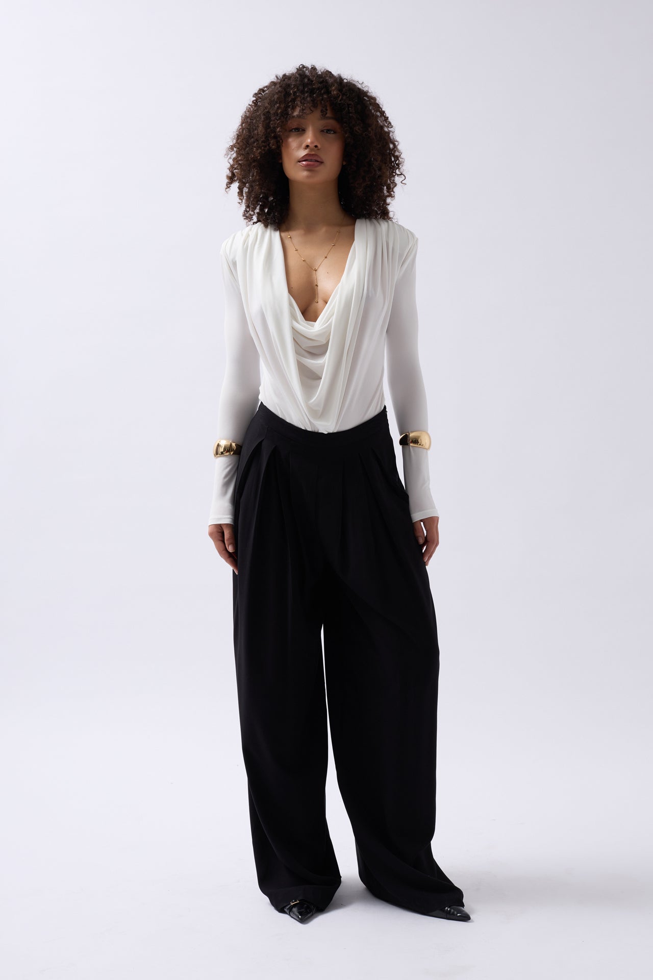 Vatkali Cowl Neck White Bodysuit