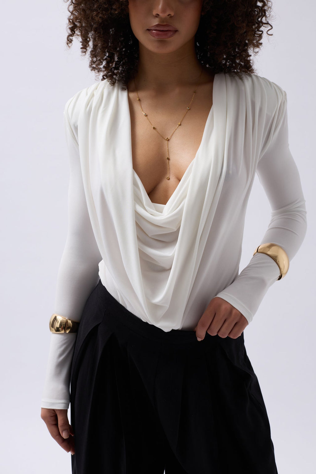 Vatkali Cowl Neck White Bodysuit