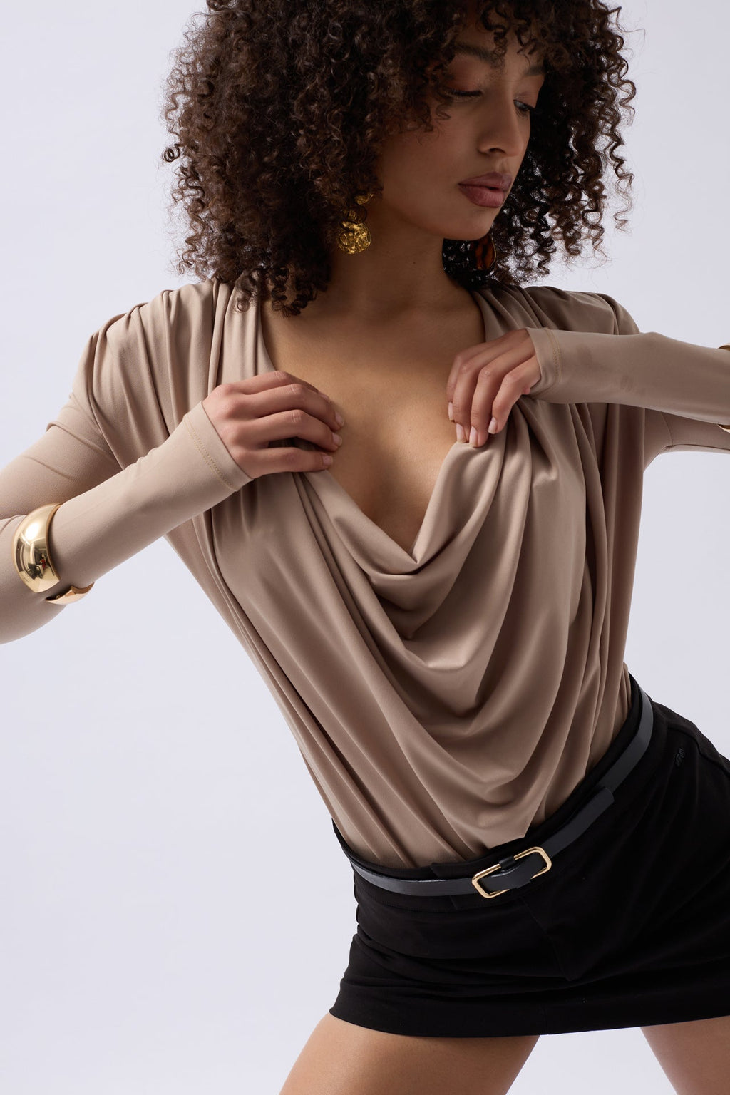 Vatkali Cowl Neck Beige Bodysuit
