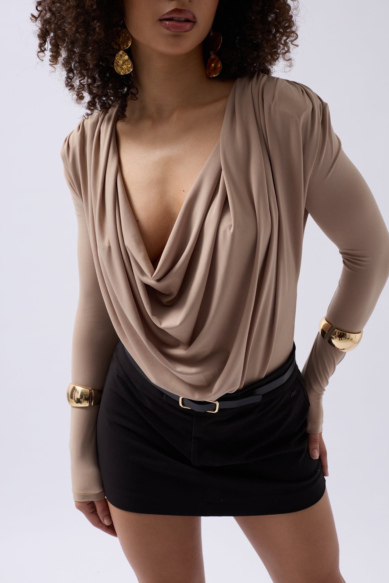 Vatkali Cowl Neck Beige Bodysuit