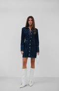 Shoulder Padded Navy Denim Dress