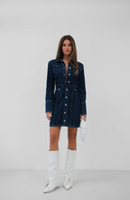 Shoulder Padded Navy Denim Dress
