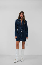 Padded Navy Blue Denim Dress