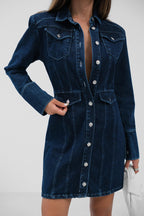 Shoulder Padded Navy Denim Dress