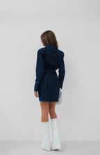 Shoulder Padded Navy Denim Dress