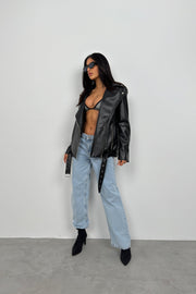 Oversized Black Biker Jacket with Pads