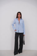 Padded Shoulder Oversize Blue Shirt