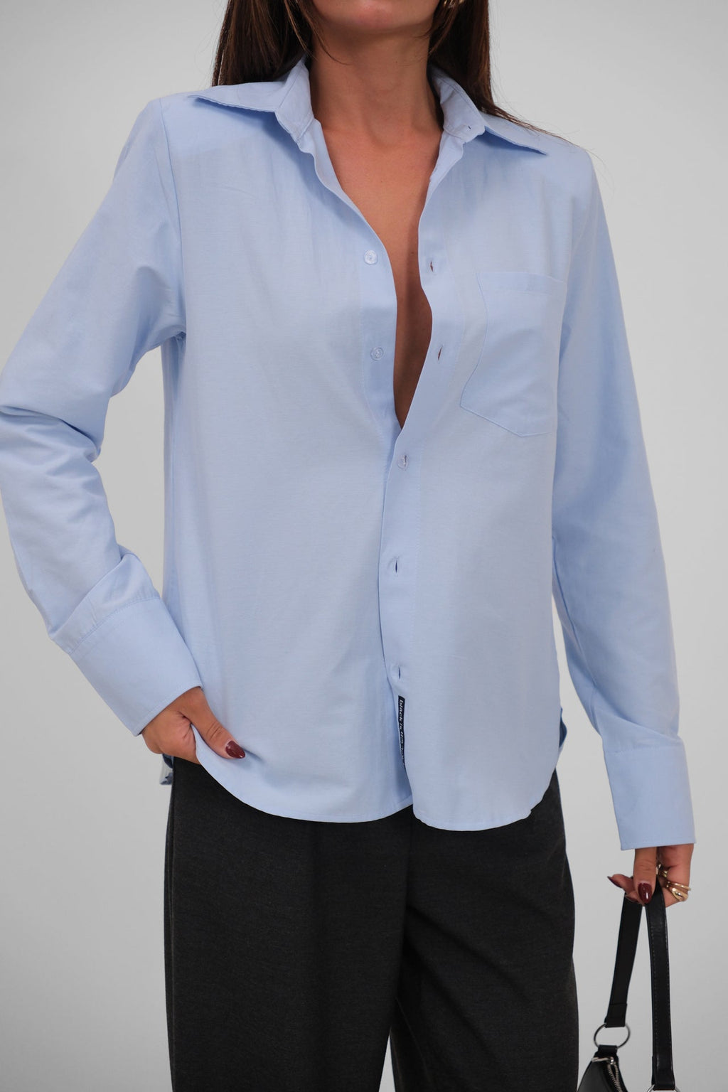 Padded Shoulder Oversize Blue Shirt