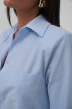 Padded Shoulder Oversize Blue Shirt
