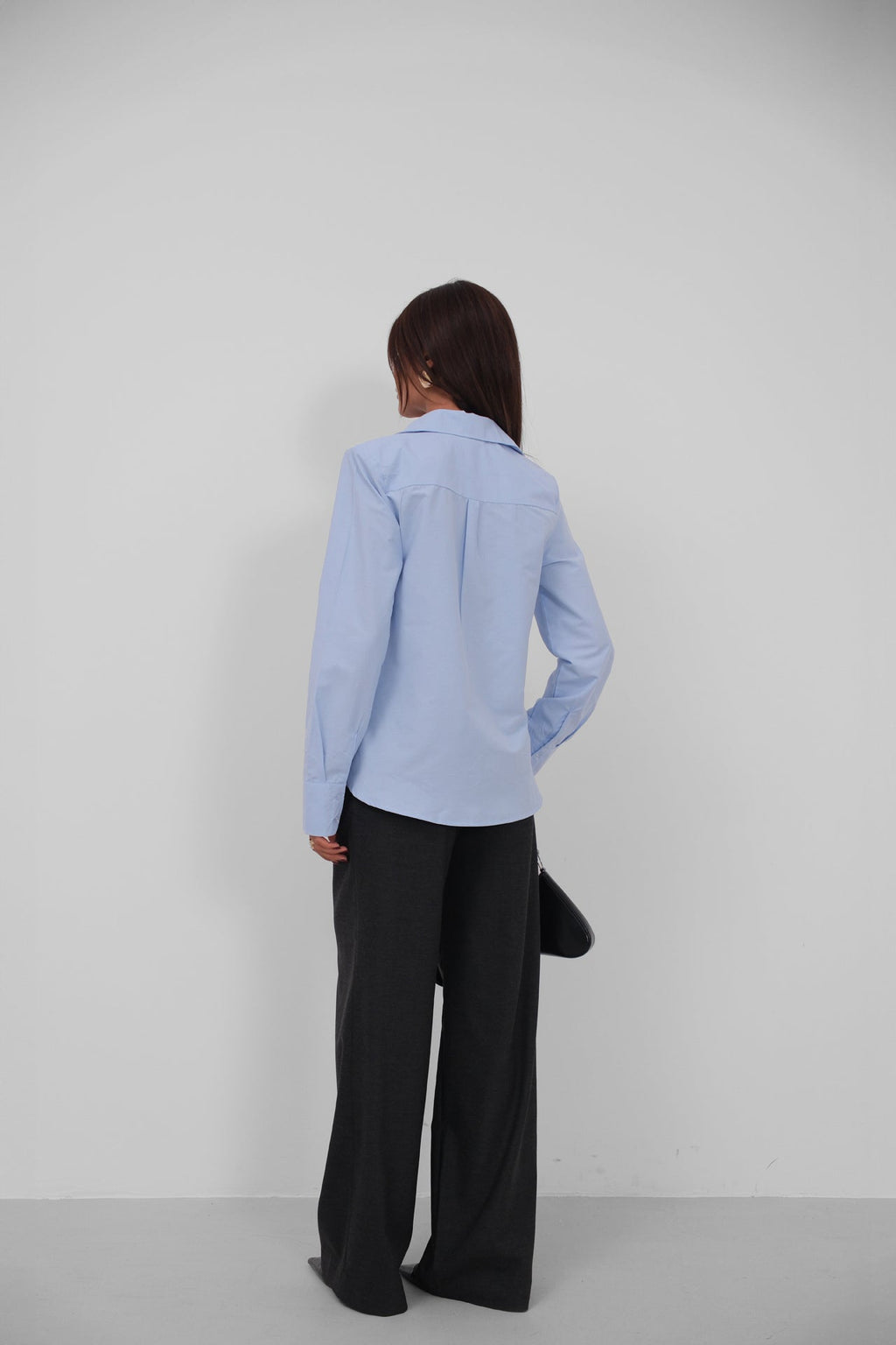 Padded Shoulder Oversize Blue Shirt