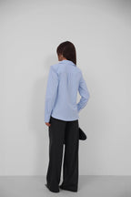 Padded Shoulder Oversize Blue Shirt