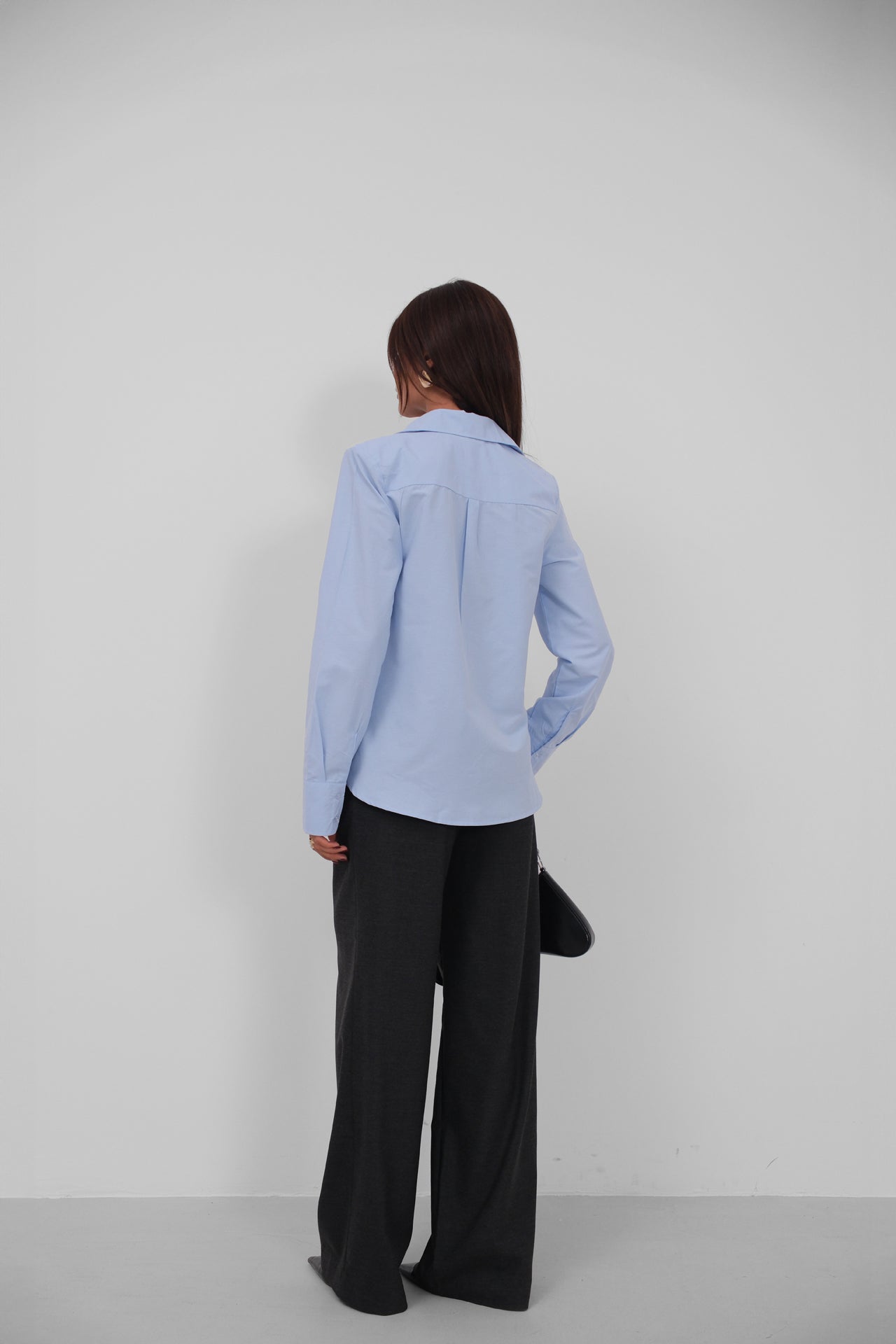 Padded Shoulder Oversize Blue Shirt