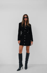 Black Denim Dress with Padded Shoulder Pads