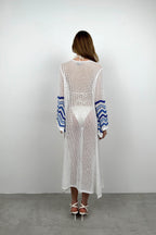 Flounce Sleeve Lace-Up White Knit Pareo