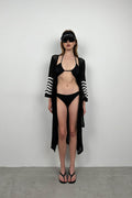 Flounce Sleeve Tie Detail Black Knit Pareo
