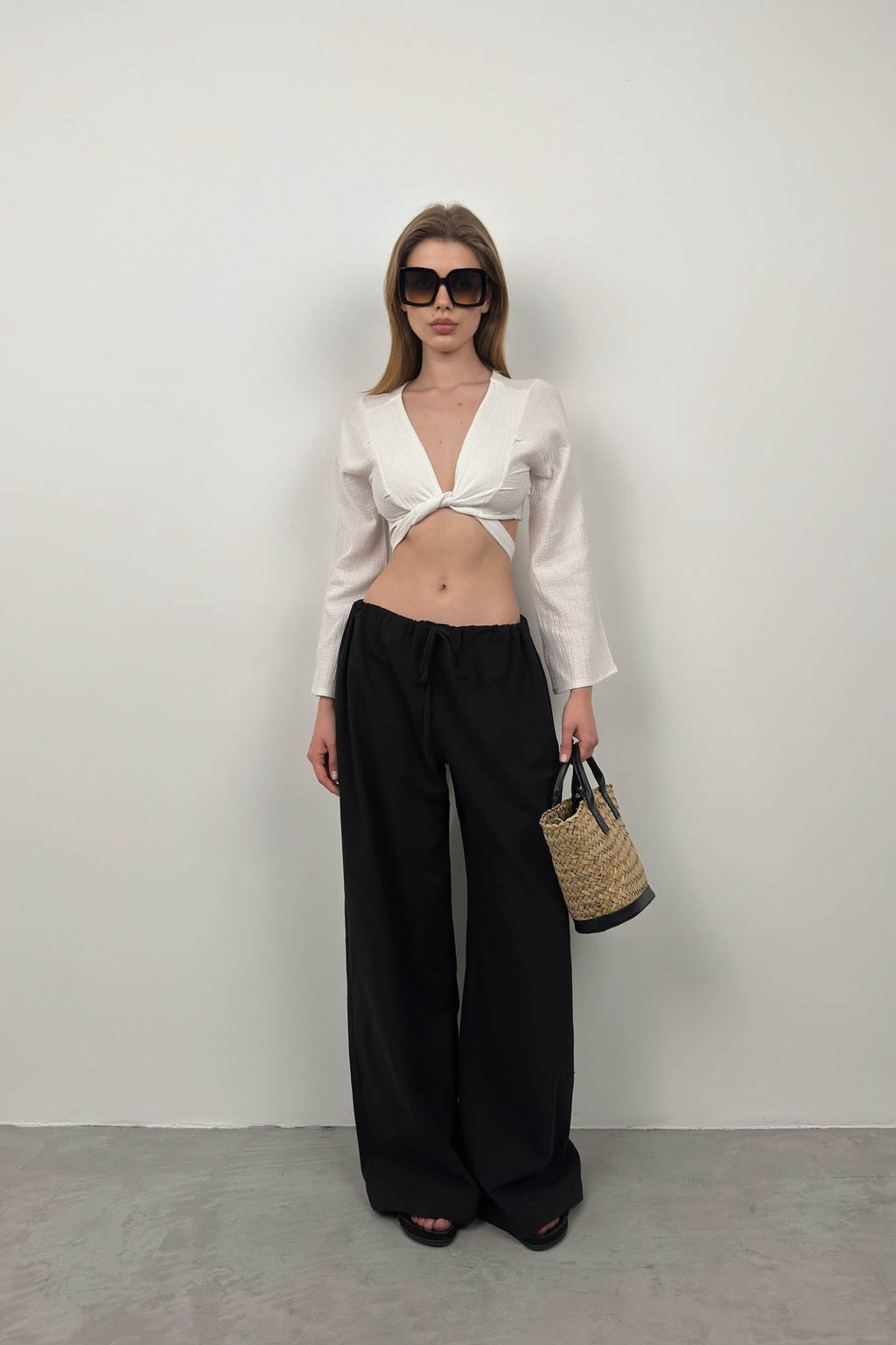 Ruffled Sleeve Tie Detail White Blouse