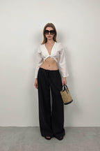 Ruffled Sleeve Tie Detail White Blouse