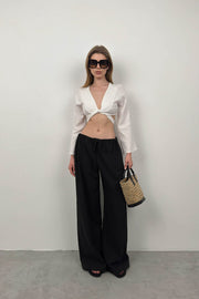 Flounce Sleeve Tied White Blouse