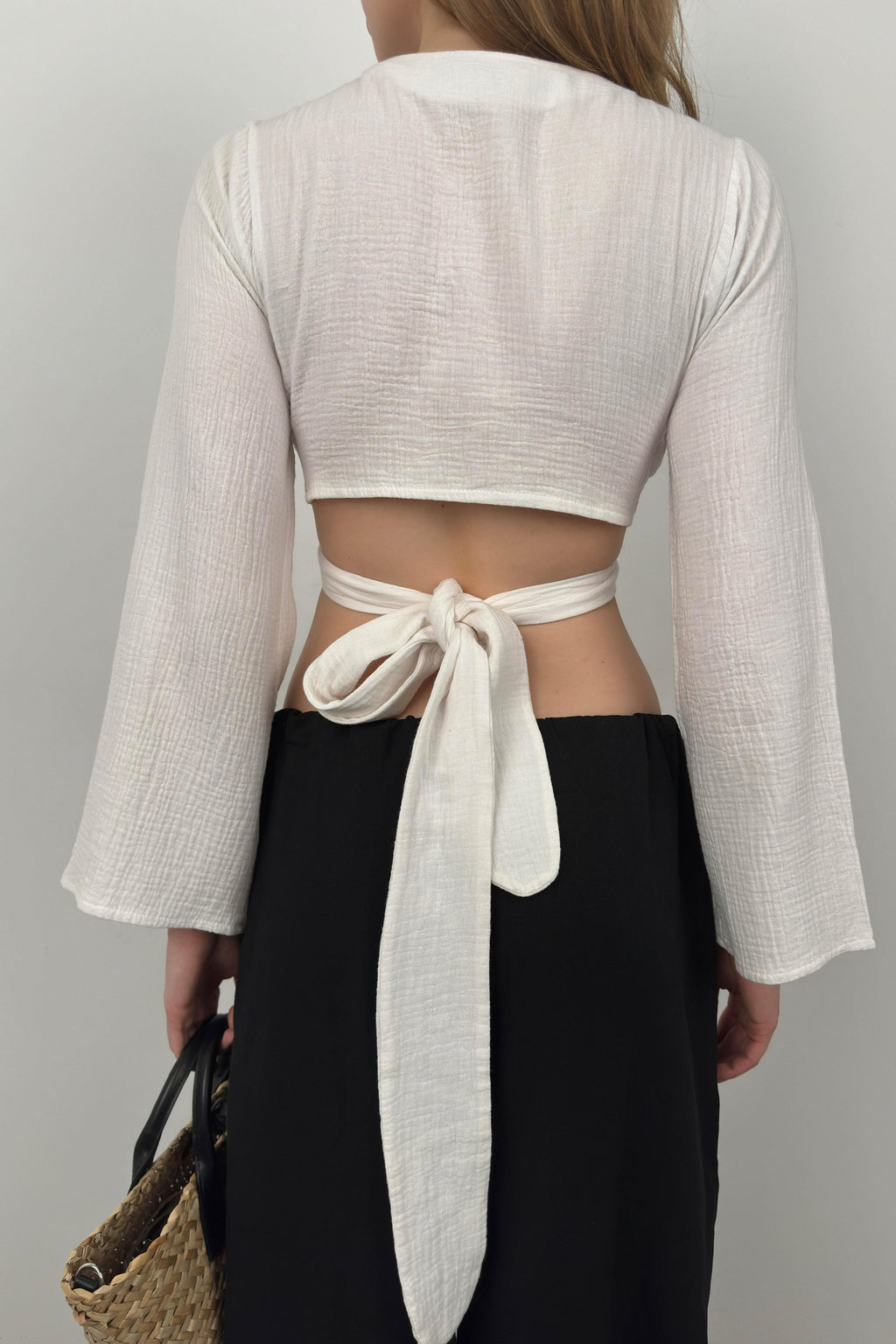 Ruffled Sleeve Tie Detail White Blouse