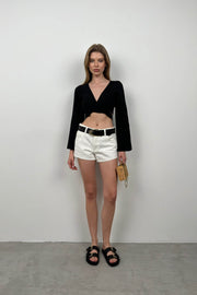 Black Blouse with Flounce Sleeves