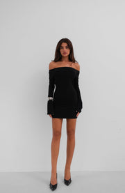 Flounce Sleeve Black Strapless Mini Dress