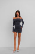 Flounce Sleeve Gray Straplez Mini Dress