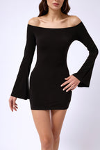 Ruffle Detay Strapless Mini Black Dress