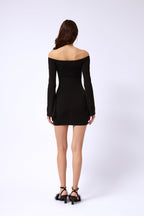 Ruffle Detay Strapless Mini Black Dress