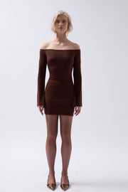 Flounce Detail Strapless Mini Brown Dress