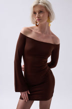 Flounce Detail Strapless Mini Brown Dress