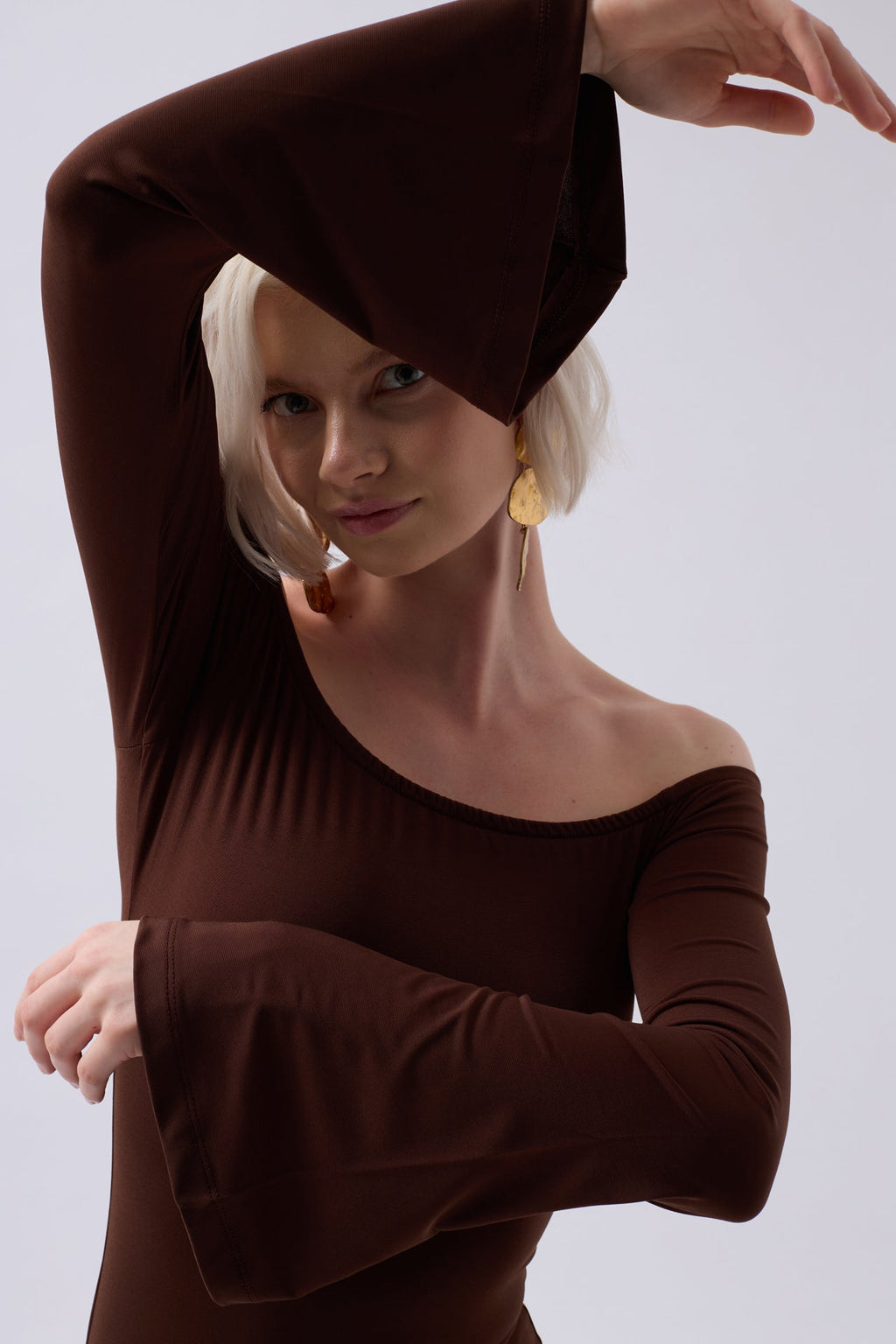 Flounce Detail Strapless Mini Brown Dress