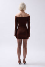 Flounce Detail Strapless Mini Brown Dress