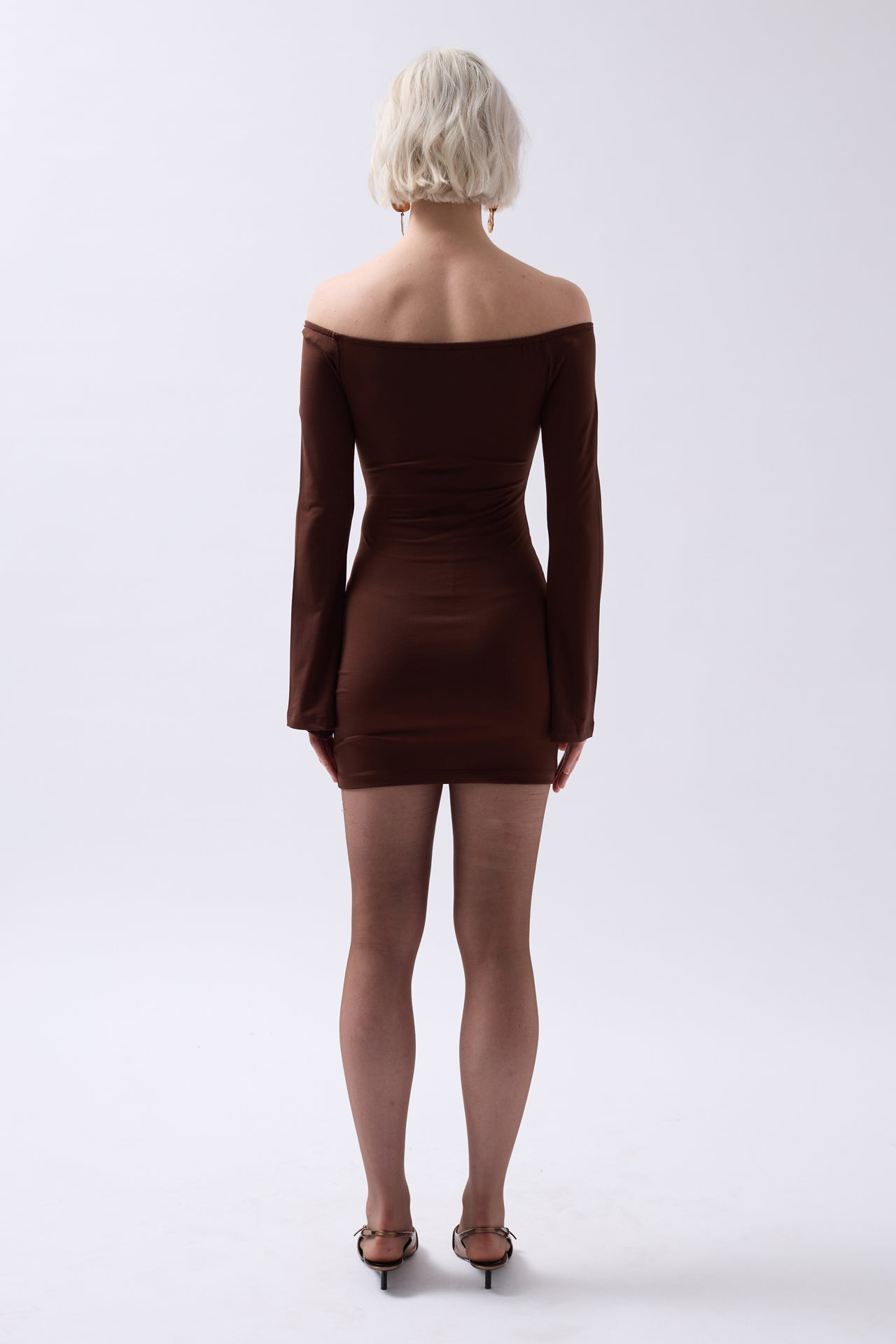Flounce Detail Strapless Mini Brown Dress