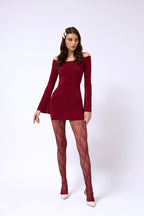 Flounce Detail Strapless Mini Burgundy Dress