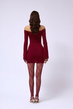 Flounce Detail Strapless Mini Burgundy Dress
