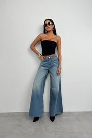 Wide Leg Washed Blue Jeans