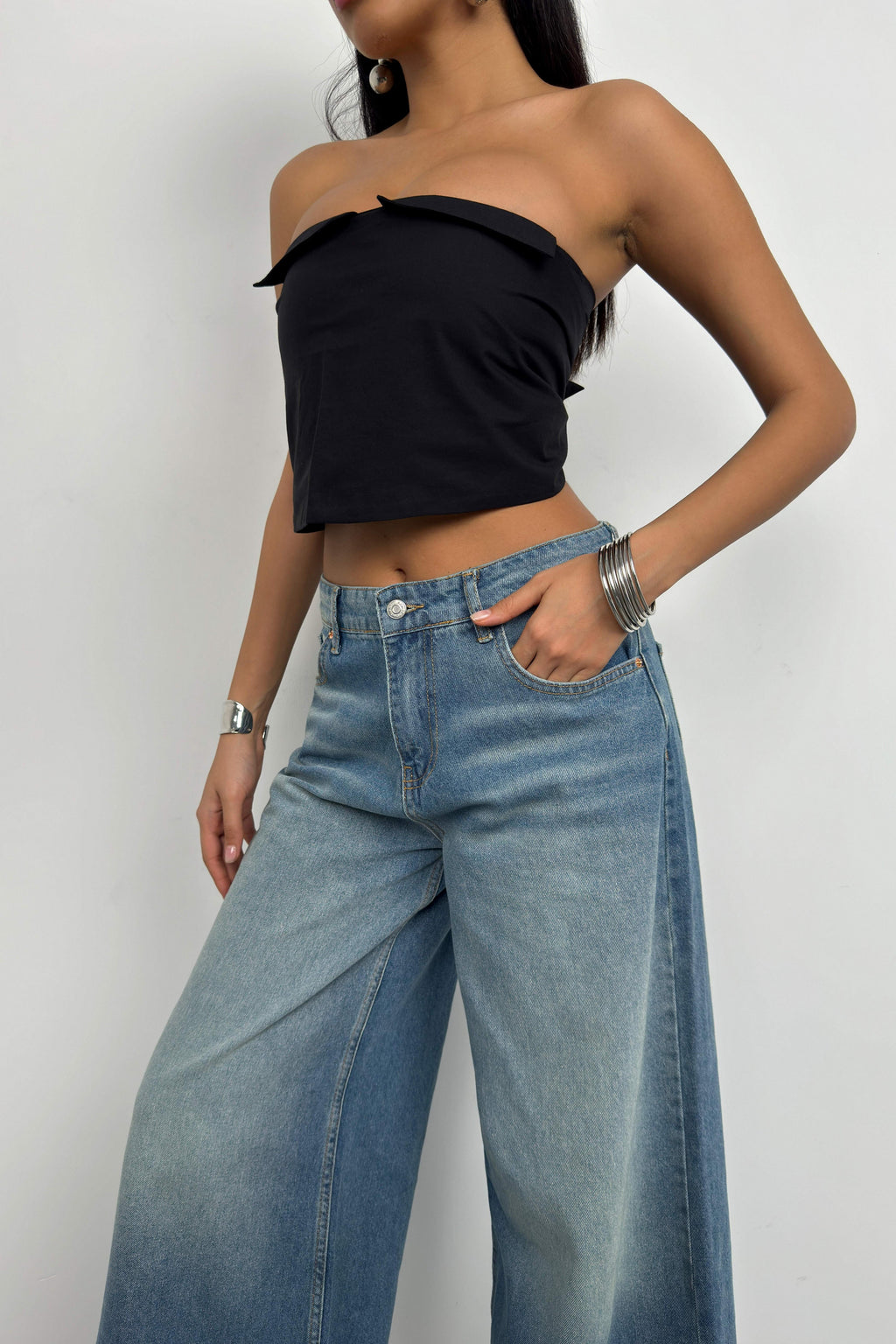 Wide Leg Washed Blue Jeanss