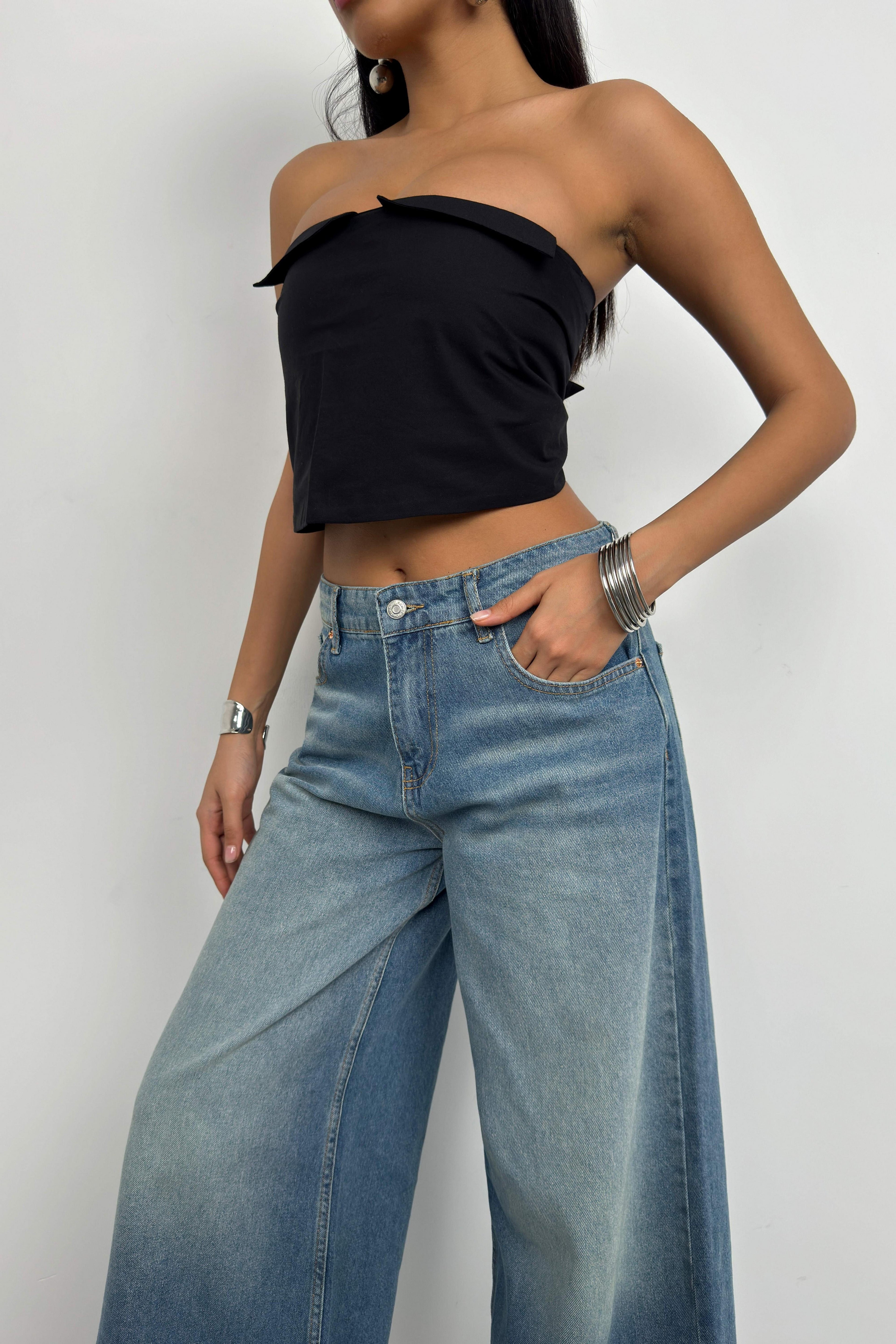 Wide Leg Washed Blue Jeanss