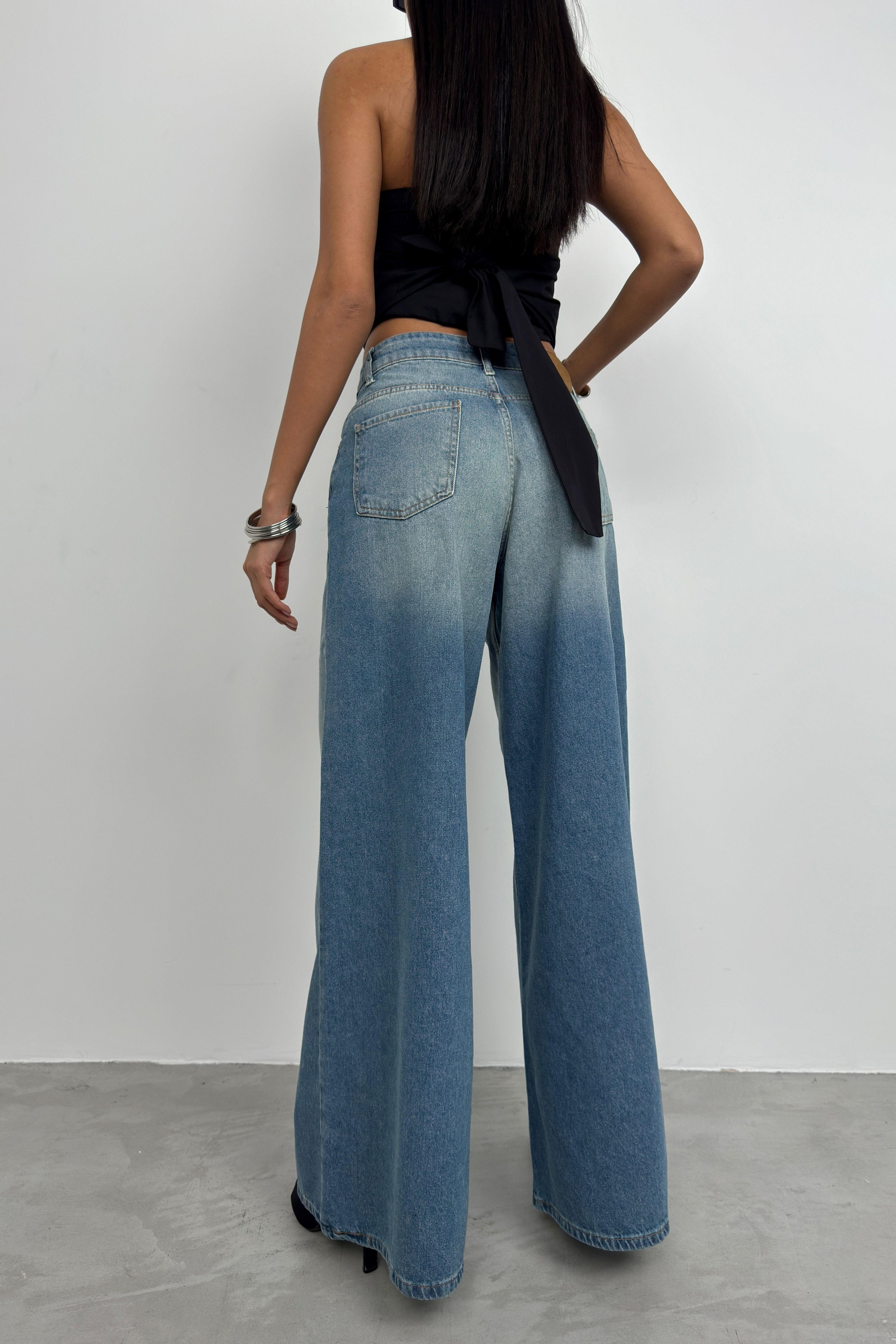 Wide Leg Washed Blue Jeanss