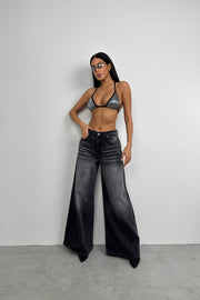 Wide Leg Washed Gray Jeans