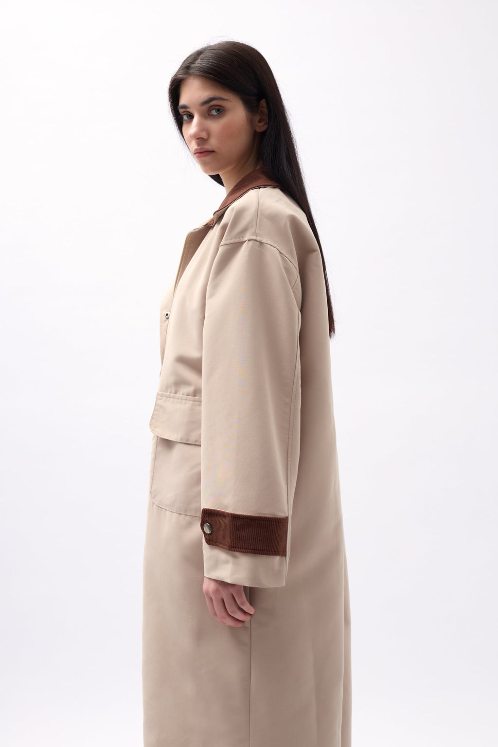 Collar Detail Oversize Beige Trench Coat